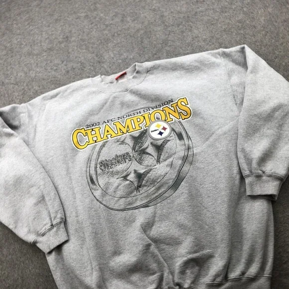 Vintage Pittsburgh Steelers Sweatshirt Mens XL Gray 2002 AFC Champions Crewneck